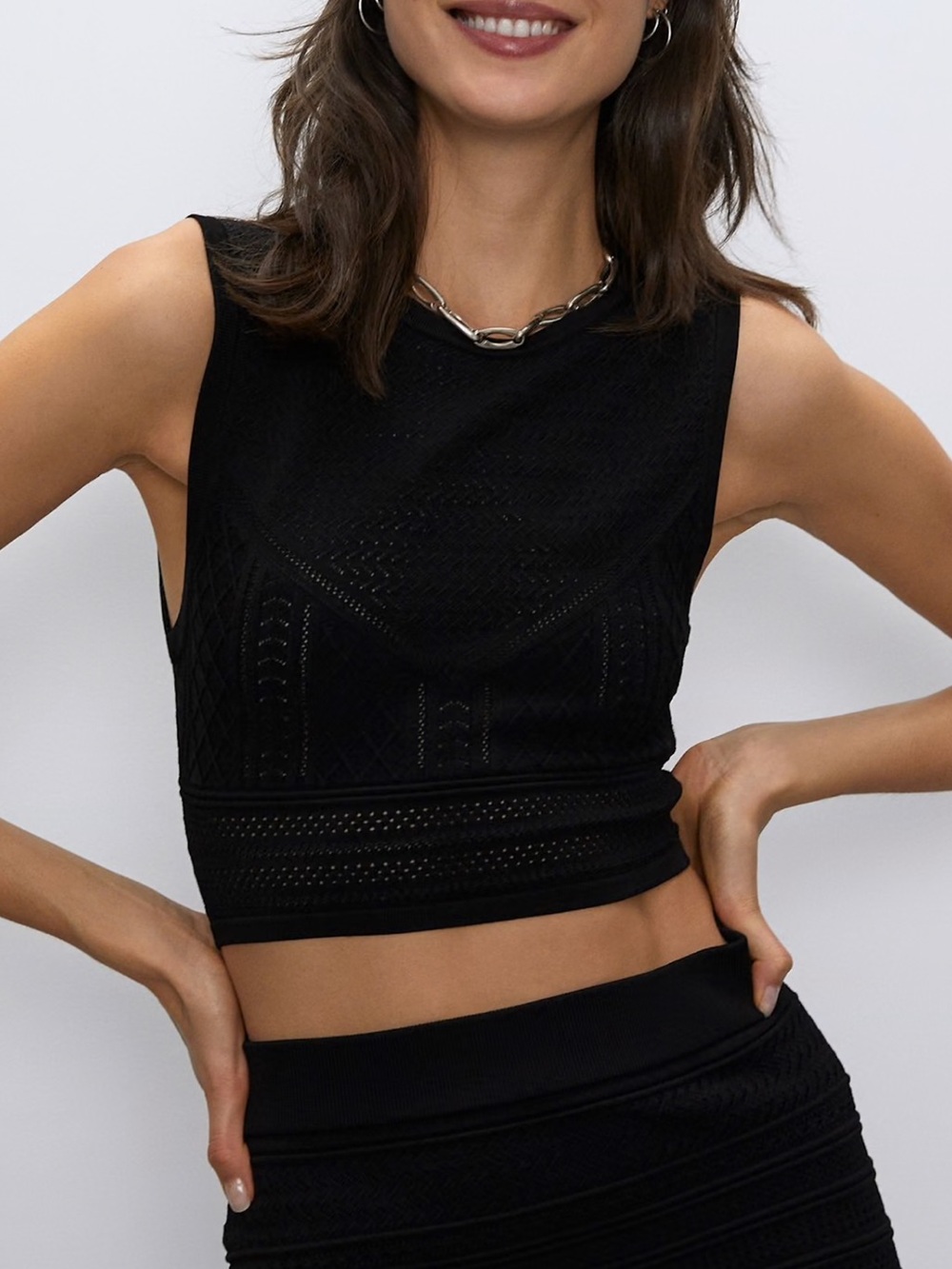 Babaton Pointelle Black Knit Crop Tank